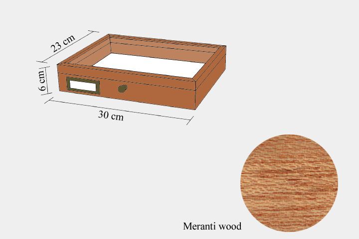 Meranthi wood drawer - 23 x 30 x 6 cm, with plastazote foam and brass fittings