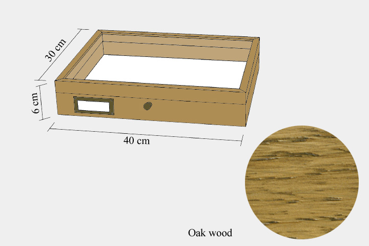 Oak wood drawer - 30 x 40 x 6 cm, with plastazote foam and brass fittings